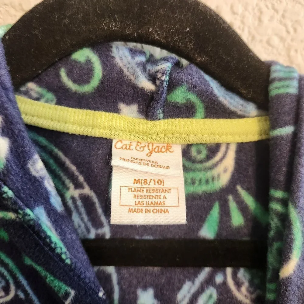 Cat & Jack Boys' Gamer 'Game On' One Piece Hooded Pajama Fleece Sleeper Med 8/10